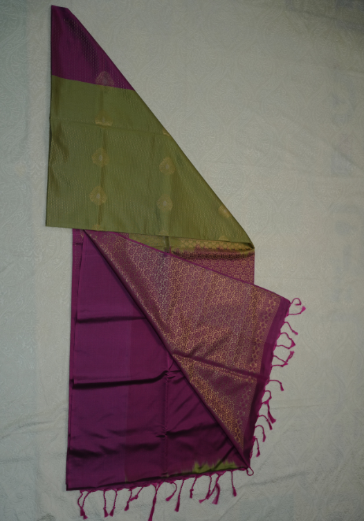 Olive Green and Dark Pink Semi Soft Silk- SES05 — Olive Green/Dark Pink — photo 2