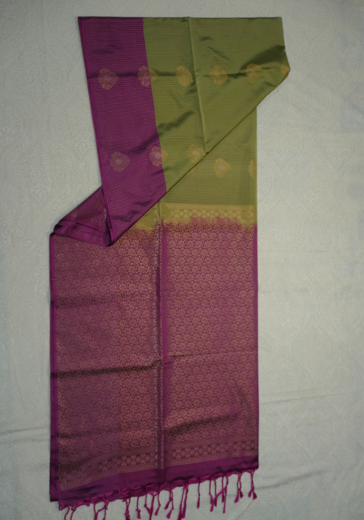 Olive Green and Dark Pink Semi Soft Silk- SES05 — Olive Green/Dark Pink — photo 3