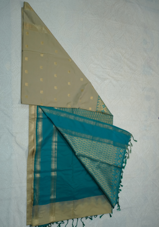 Beige and Rama Green Semi Soft Silk-SES10 — Beige/Rama Green — photo 2