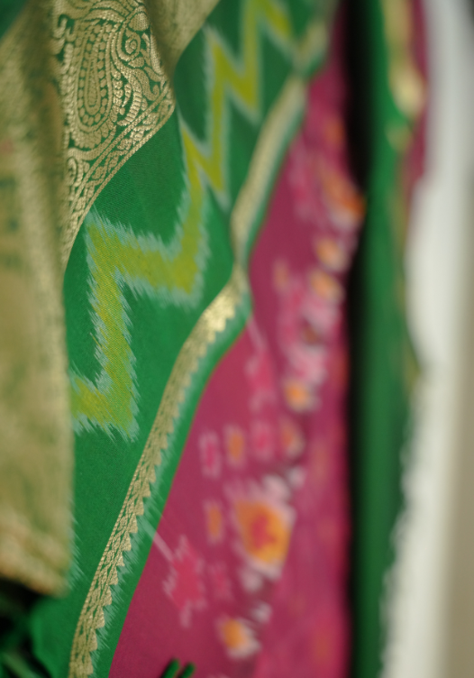 Burgundy/Dark Green Pure Soft Silk Saree with Kanchi border-SSS03 — Magenta/Emerald green — photo 4