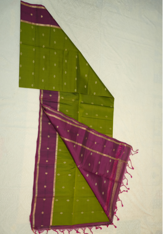 Mehendi Green/Magenta Pure Soft Silk Saree- SSS10 — Mehendi Green/Magenta — photo 2
