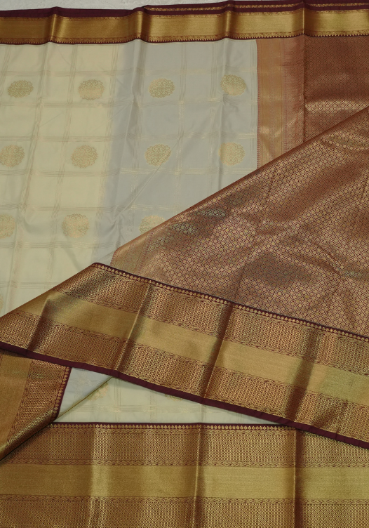 Off white/Maroon Semi Kanchi- SSS19 — Off white/Maroon — photo 2