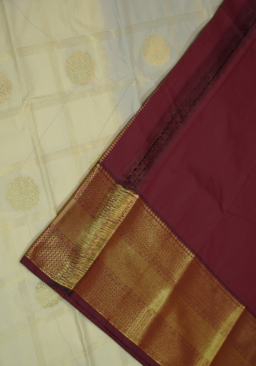 Off white/Maroon Semi Kanchi- SSS19 — Off white/Maroon — photo 4