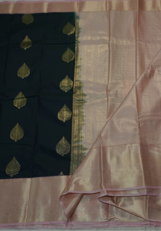 Peacock Green-Blue (Double shade)/Light Pink Semi Kanchi- SSS20 — Peacock Green-Blue (Double shade)/Light Pink — photo 2