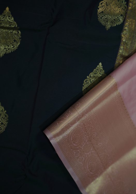 Peacock Green-Blue (Double shade)/Light Pink Semi Kanchi- SSS20 — Peacock Green-Blue (Double shade)/Light Pink — photo 3