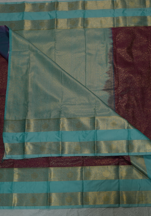 Magenta with Turquoise blue Semi Kanchi- SSS27 — Magenta with Turquoise blue — photo 2