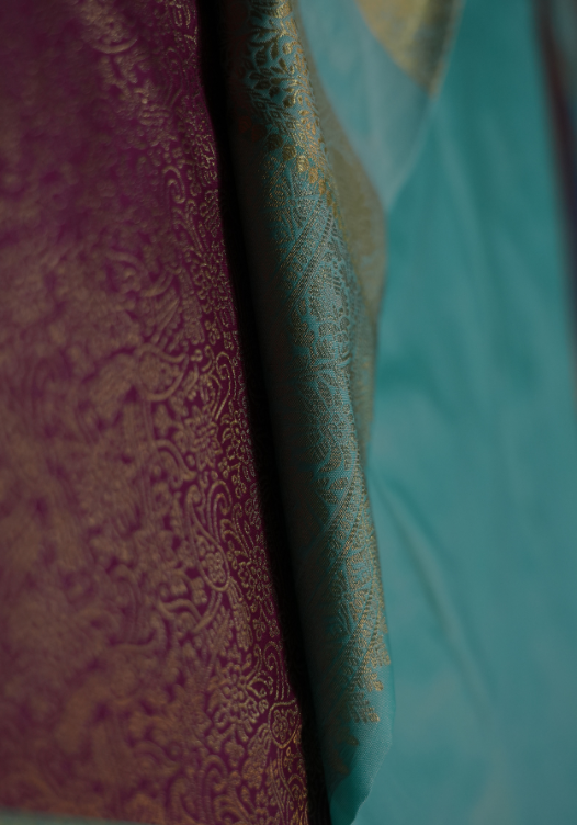 Magenta with Turquoise blue Semi Kanchi- SSS27 — Magenta with Turquoise blue — photo 3