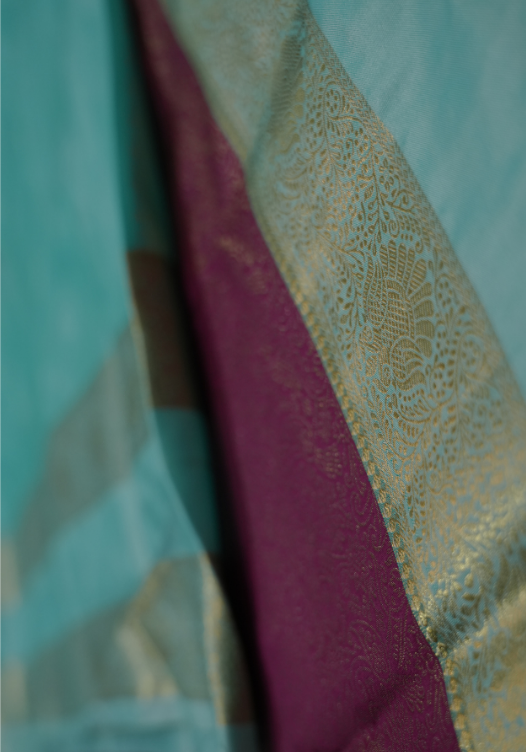 Magenta with Turquoise blue Semi Kanchi- SSS27 — Magenta with Turquoise blue — photo 4