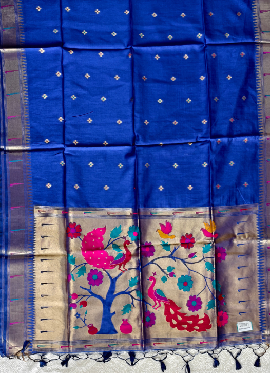 Raw silk Paithani Saree- EE12 — Blue — photo 2