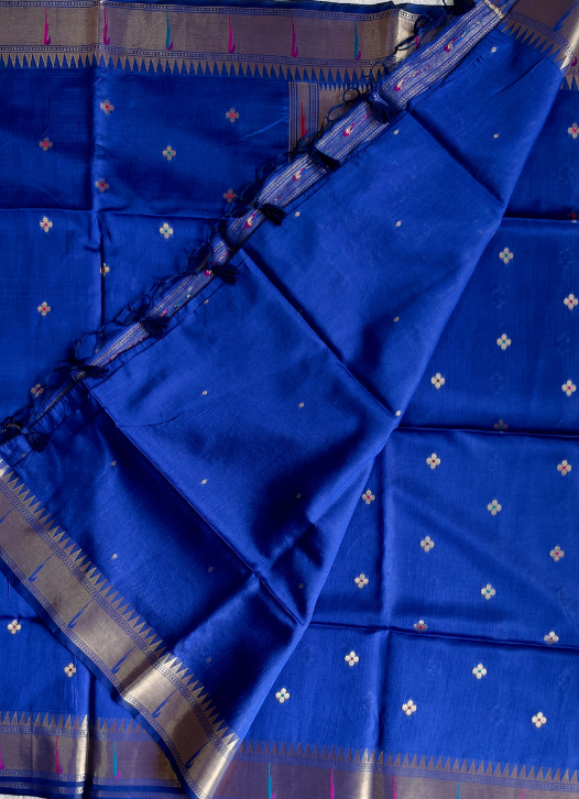 Raw silk Paithani Saree- EE12 — Blue — photo 3