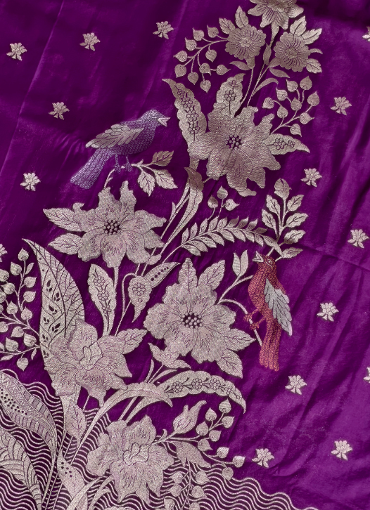 Purple Georgette saree with Big Floral Weavings- EE13 — Purple — photo 2