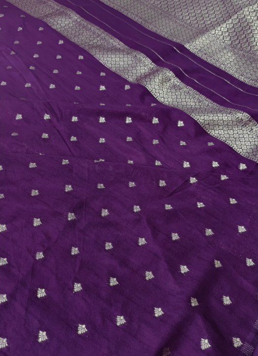 Purple Georgette saree with Big Floral Weavings- EE13 — Purple — photo 3