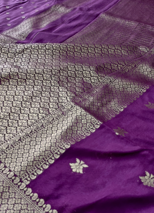 Purple Georgette saree with Big Floral Weavings- EE13 — Purple — photo 4