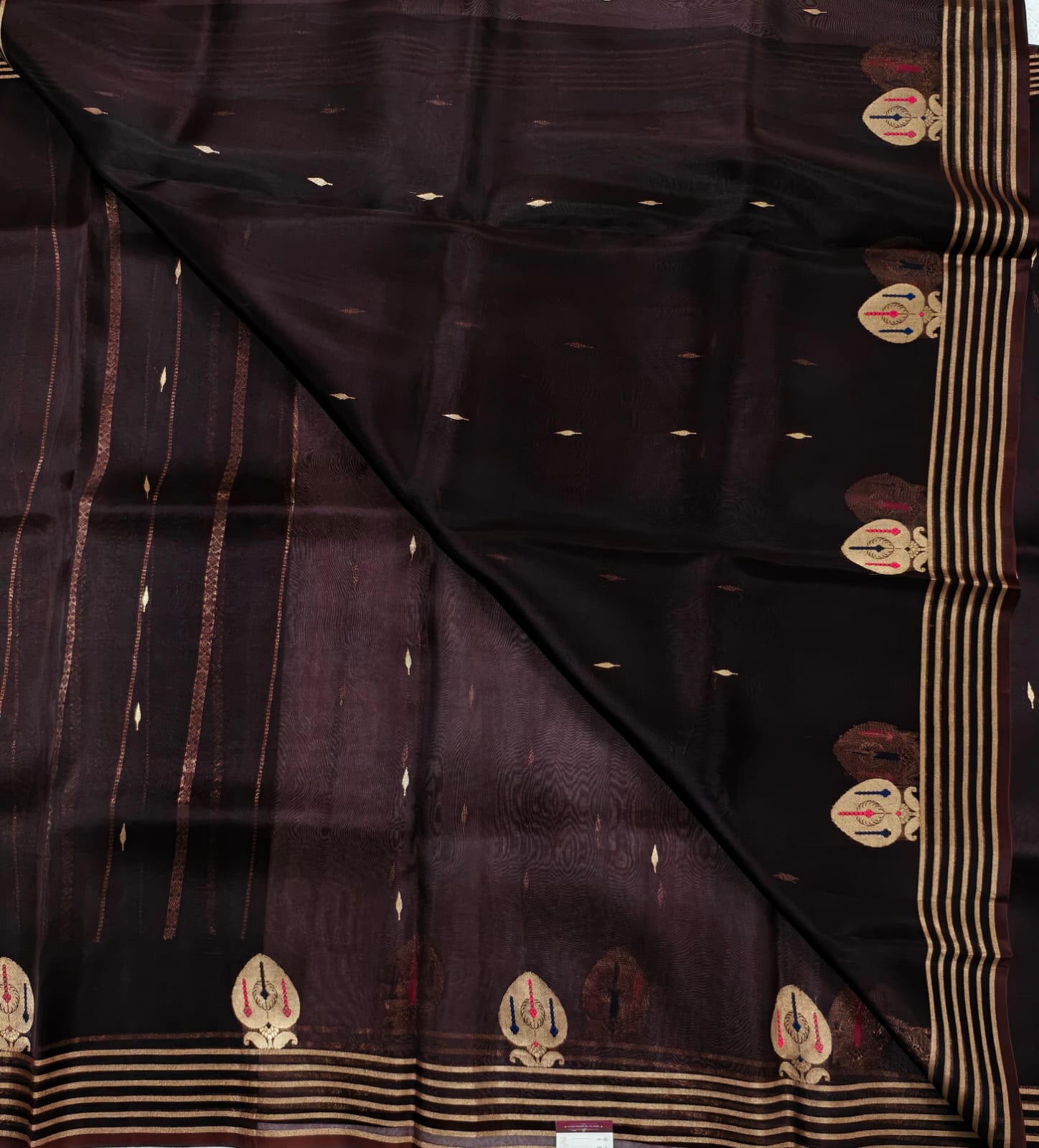 Dark Brown Pure Kora Organza Silk Saree with silk mark- BS01 — Dark Brown — photo 2