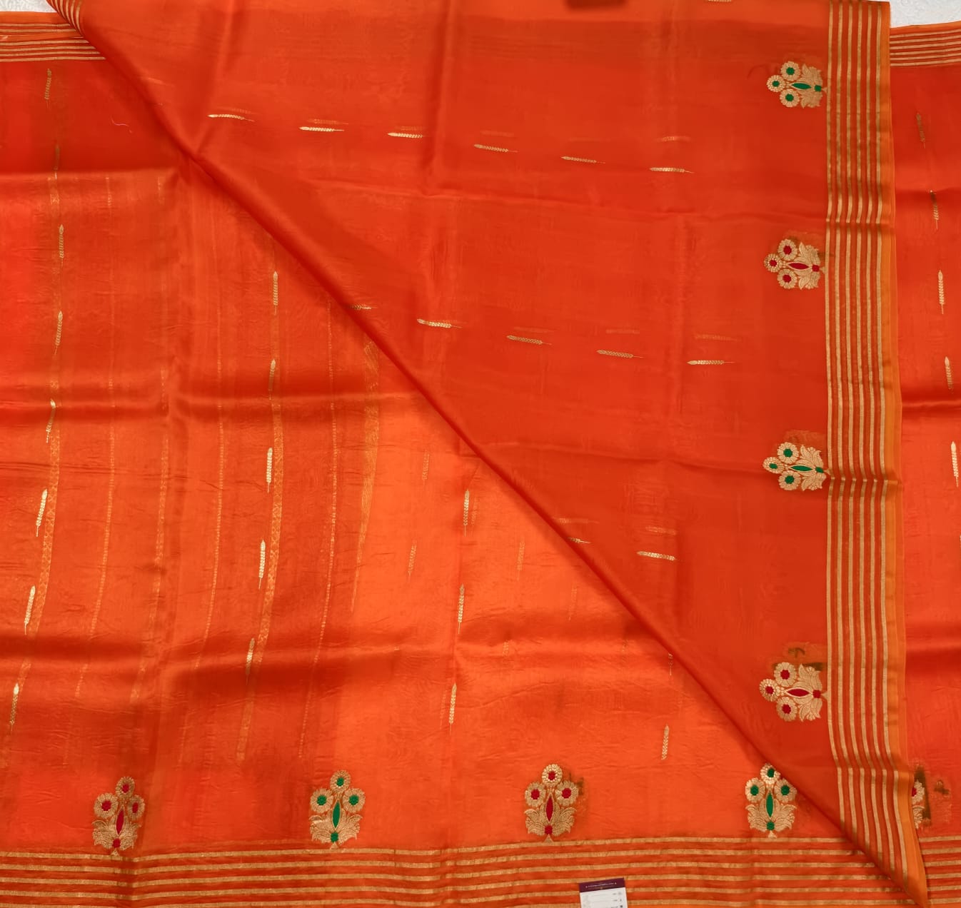 Orange Pure Kora Organza Silk Saree with silk mark- BS03 — Orange — photo 2