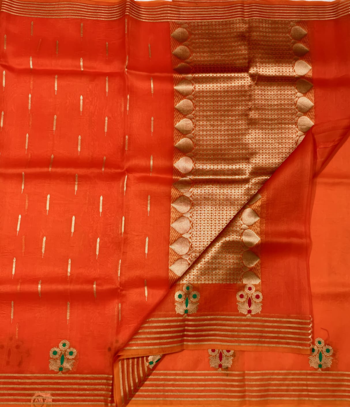 Orange Pure Kora Organza Silk Saree with silk mark- BS03 — Orange — photo 3