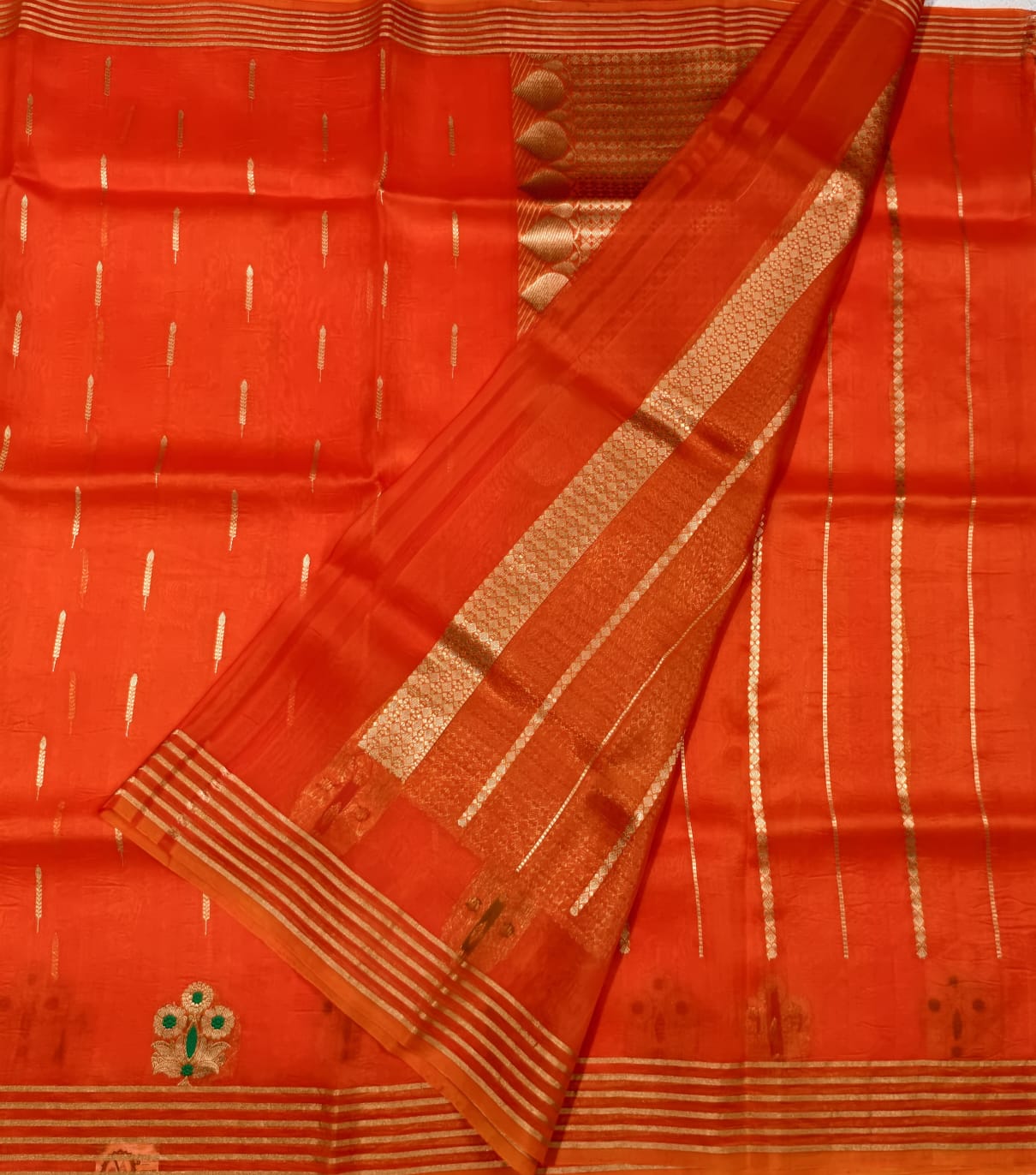 Orange Pure Kora Organza Silk Saree with silk mark- BS03 — Orange — photo 4