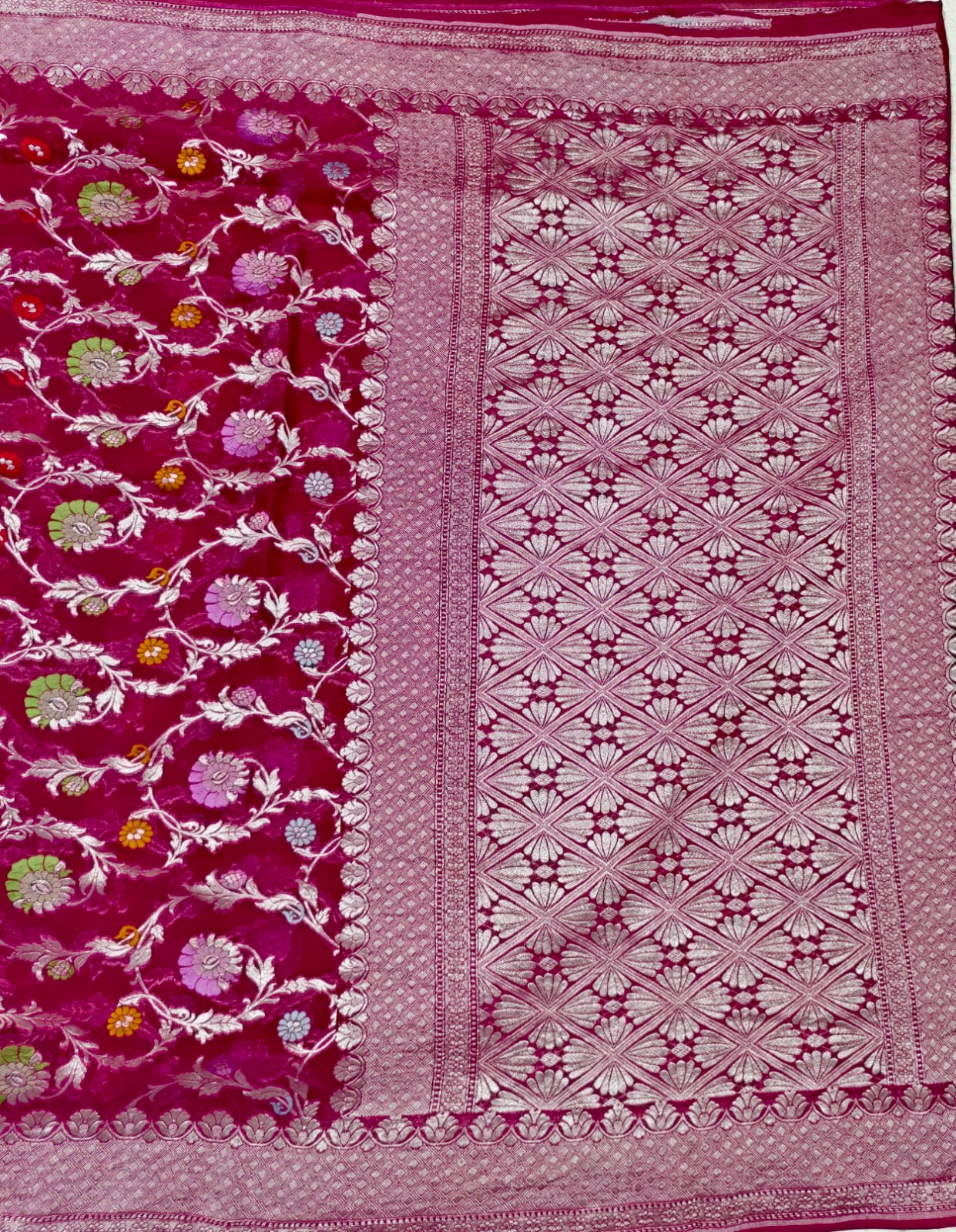 Rani Pink Pure Khaddi Georgette Silk Saree with silk mark- BS06 — Rani Pink — photo 2