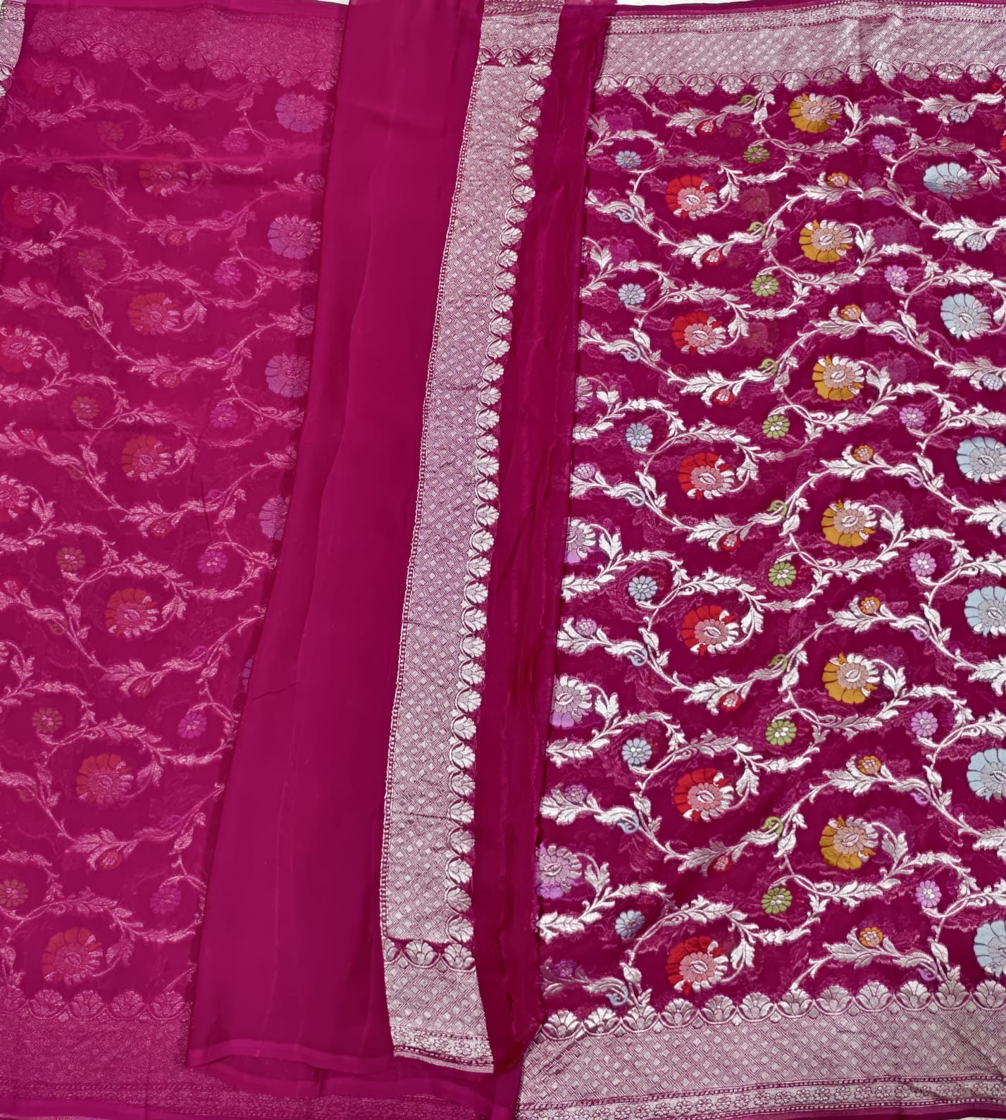 Rani Pink Pure Khaddi Georgette Silk Saree with silk mark- BS06 — Rani Pink — photo 3