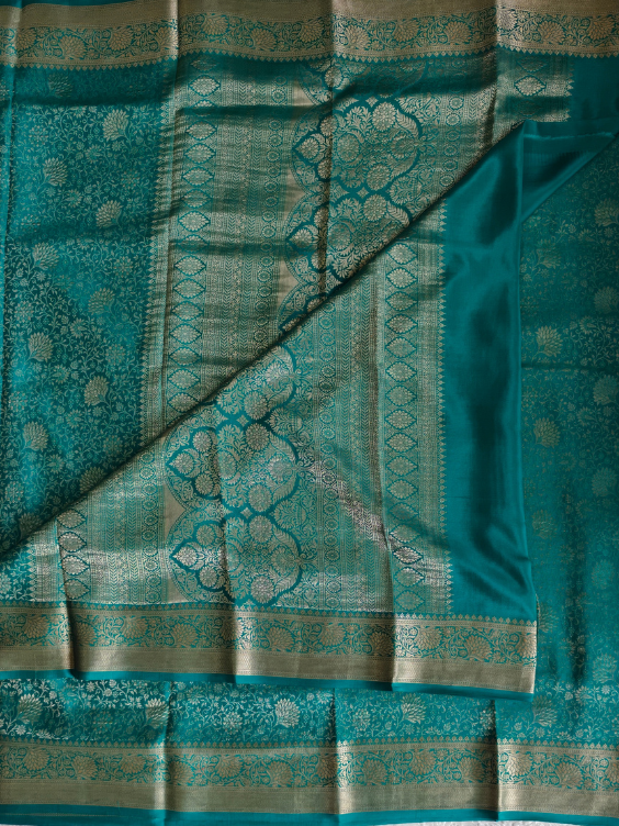 Pure Mysore Brocade Crepe Silk Saree with Silk mark — Rama Green — photo 2