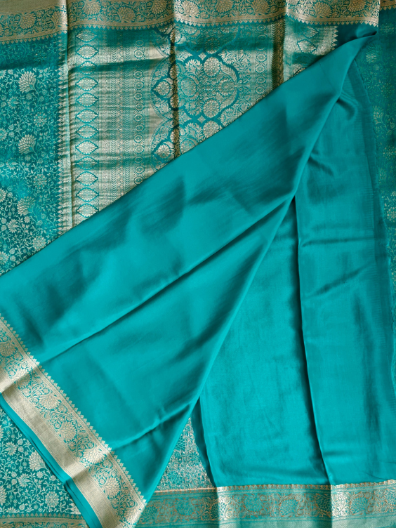 Pure Mysore Brocade Crepe Silk Saree with Silk mark — Rama Green — photo 3