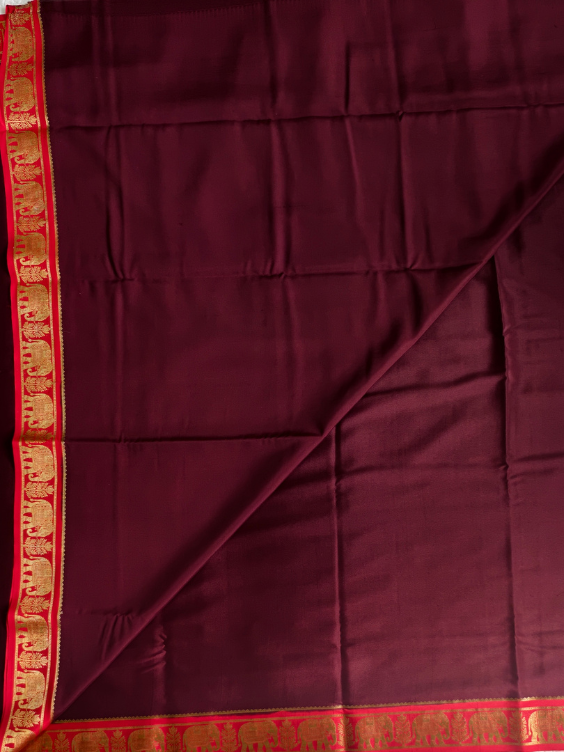 Pure Mysore Crepe Silk Saree with Silk mark Dark Brown — Dark Brown with Rusty Orange — photo 2