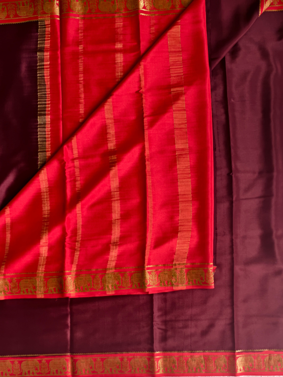 Pure Mysore Crepe Silk Saree with Silk mark Dark Brown — Dark Brown with Rusty Orange — photo 3
