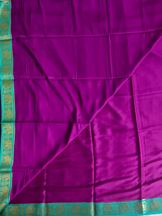 Pure Mysore Crepe Silk Saree with Silk mark Dark Majenta — Dark Majenta with icy blue — photo 2