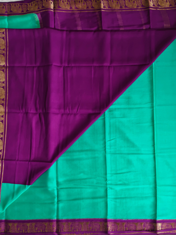 Pure Mysore Crepe Silk Saree with Silk mark Dark Majenta — Dark Majenta with icy blue — photo 3