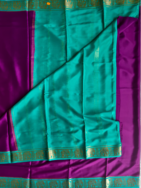 Pure Mysore Crepe Silk Saree with Silk mark Dark Majenta — Dark Majenta with icy blue — photo 4