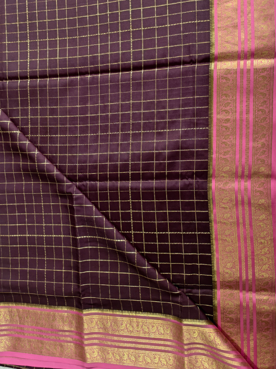 Pure Mysore Crepe Silk Saree with Silk mark Chocolate Brown — Chocolate Brown with Rosy Pink — photo 3