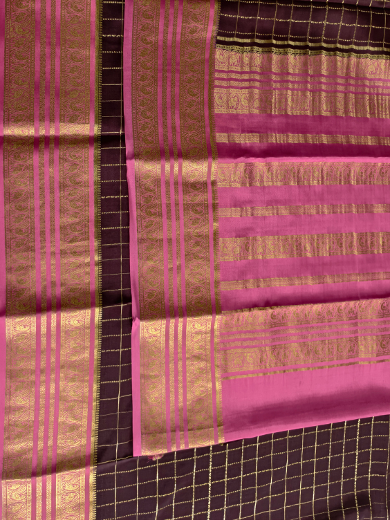 Pure Mysore Crepe Silk Saree with Silk mark Chocolate Brown — Chocolate Brown with Rosy Pink — photo 4