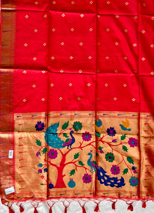 Raw silk Paithani Saree — Red — photo 2