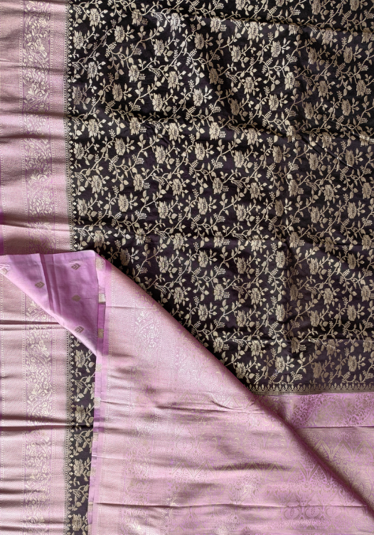 Khaddi Georgette Jaal Pattern Snuff Brown — Snuff Brown/Lilac — photo 3