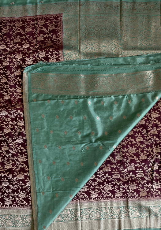 Khaddi Georgette Jaal Pattern Dark Brown — Dark Brown/Turquoise blue — photo 2