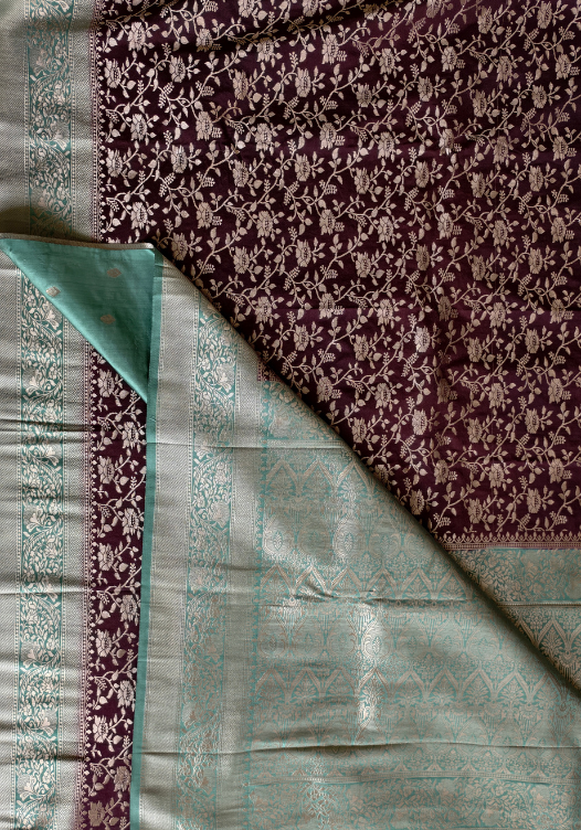 Khaddi Georgette Jaal Pattern Dark Brown — Dark Brown/Turquoise blue — photo 3