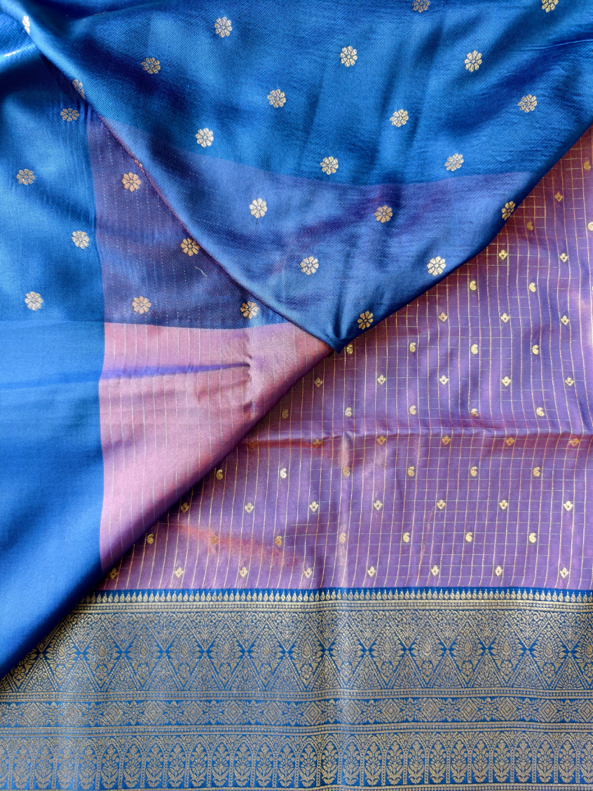 Dual tone Pinkish Purple with Navy Blue- Semi Soft Silk Saree — Dual tone Pinkish Purple with Navy Blue — photo 3