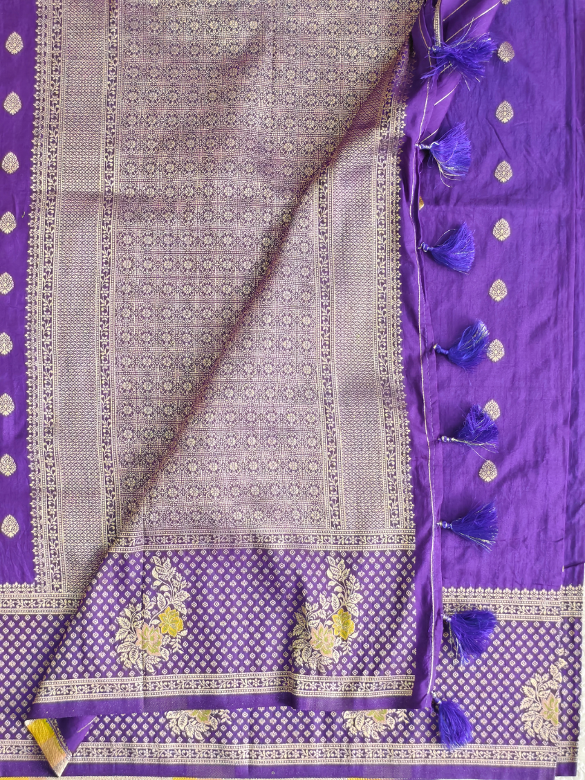 Purple zari woven Meena work Semi Banarasi saree — Purple — photo 2