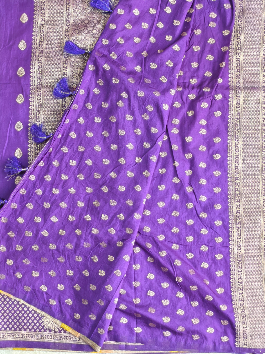 Purple zari woven Meena work Semi Banarasi saree — Purple — photo 3