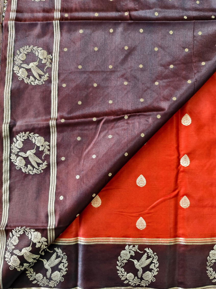 Rust orange with Coffee brown Gajji Silk Saree — Rust Orange with Coffee brown — photo 3