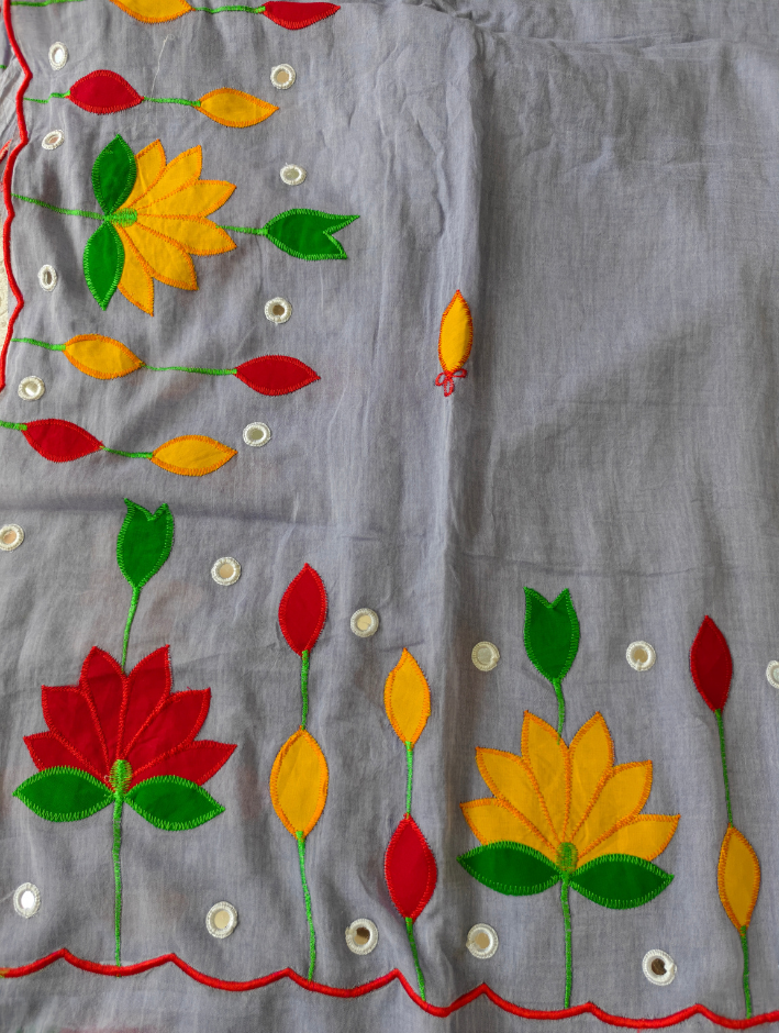 Mul Cotton Applique work Lavender Saree without blouse — Lavender — photo 2