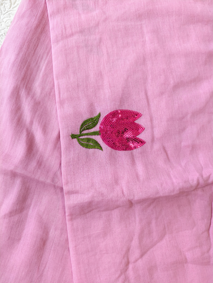 Mul Cotton Sequence work pink Saree without blouse — Pink — photo 2