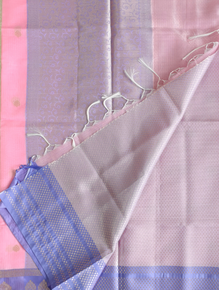 Linen Cotton Tissue Saree with Zari work- Pink saree with Lavender border — Pink — photo 3