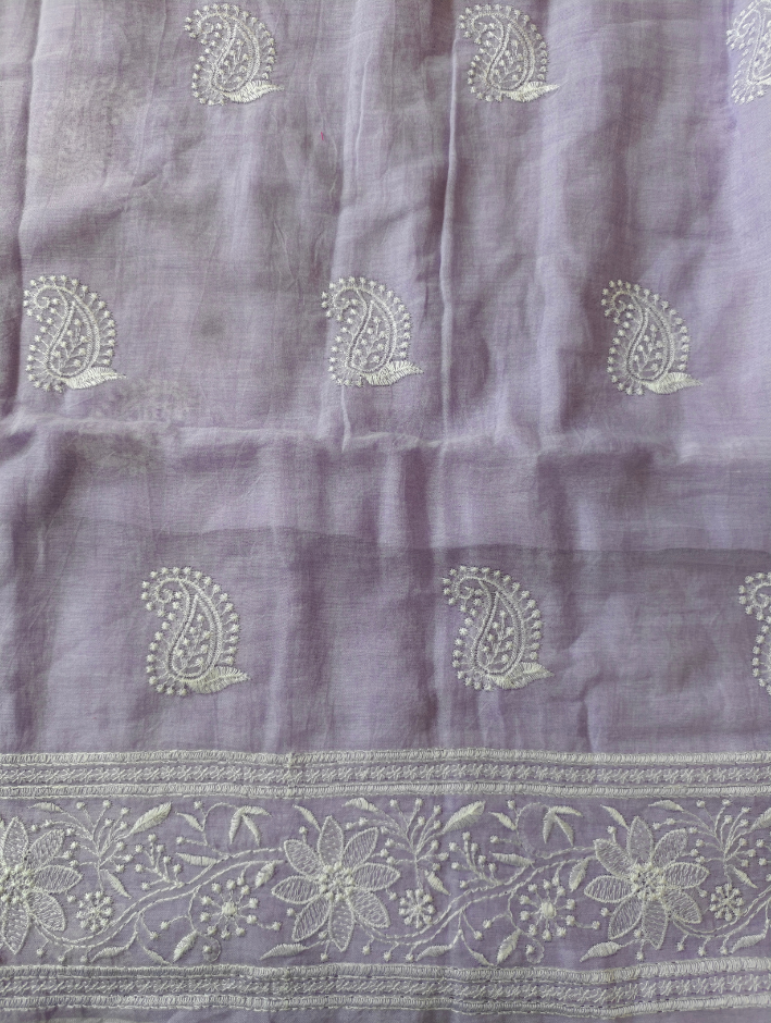 Mul Cotton Chikankari Lavender Saree without blouse — Lavender — photo 2