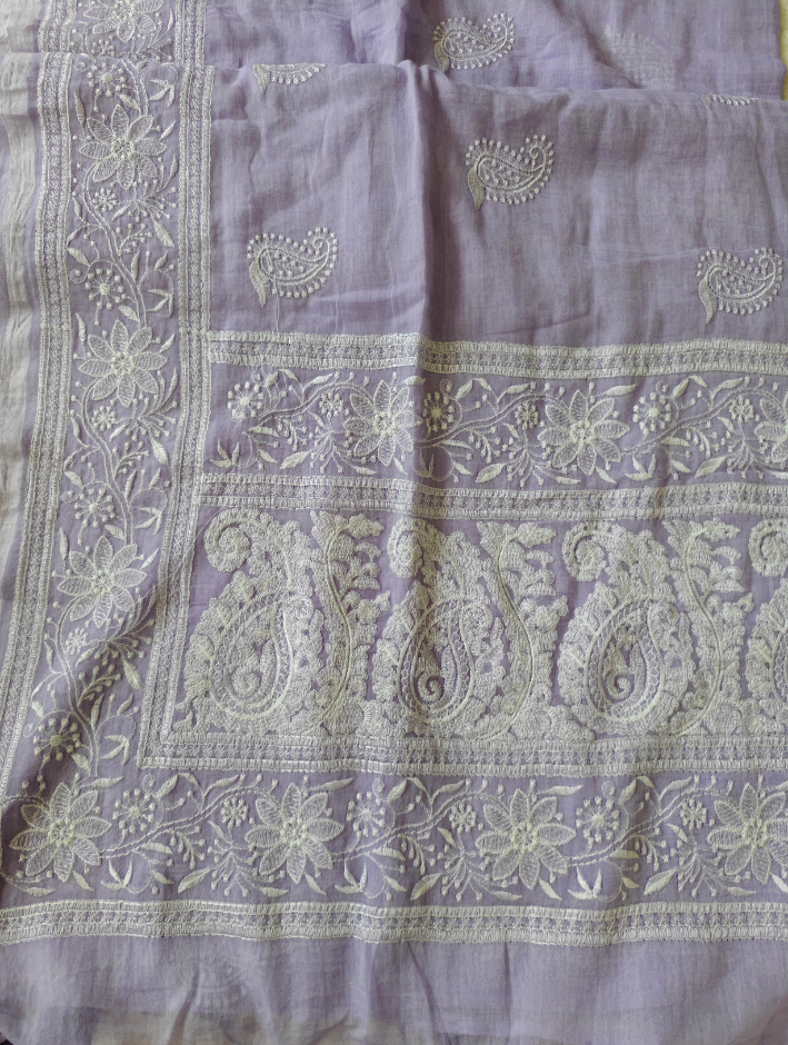 Mul Cotton Chikankari Lavender Saree without blouse — Lavender — photo 3